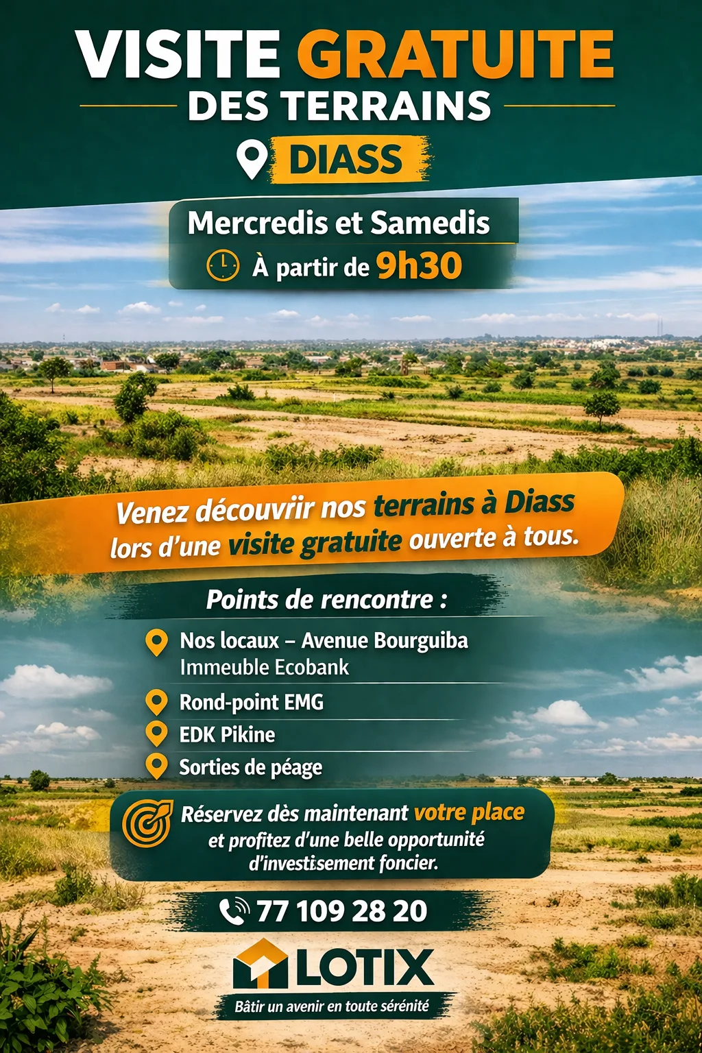 Terrains de 200m2 et 300m2 à Diass, sortie 13 du péage, 8 minutes de l'aéroport